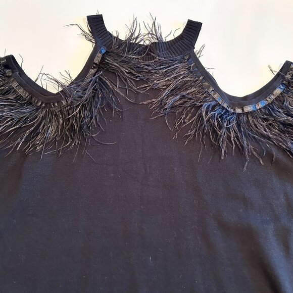 Eloquii Cold Shoulder Sweater with Feather Trim (NWT) - Picture 4 of 8